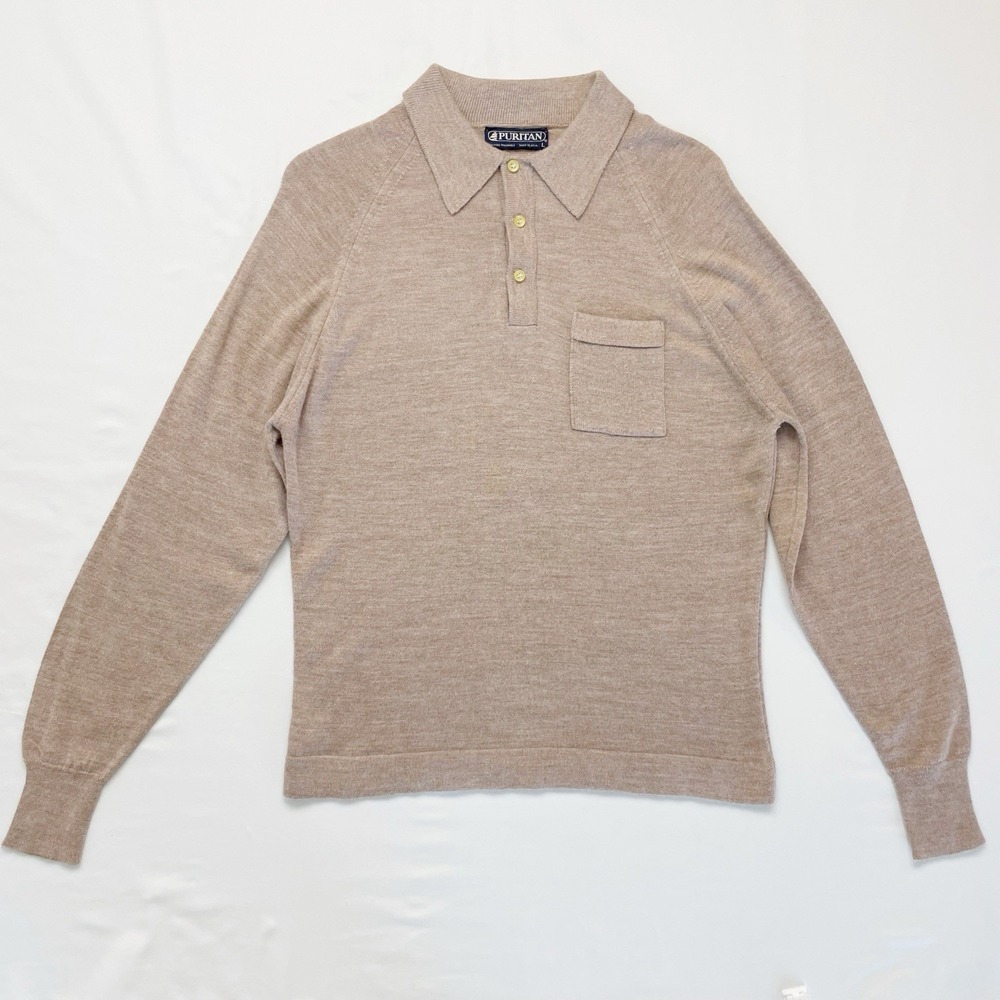 Vintage 60s 70s Puritan Men's Sweater Collar Button Up Long Sleeve Size Large